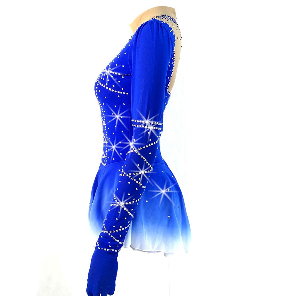 Ice Figure Skating Dress Children's Ice Skating Dress Navy Blue Gradient Competition Skating Wear Breathable Solid Colored Long Sleeve Skating