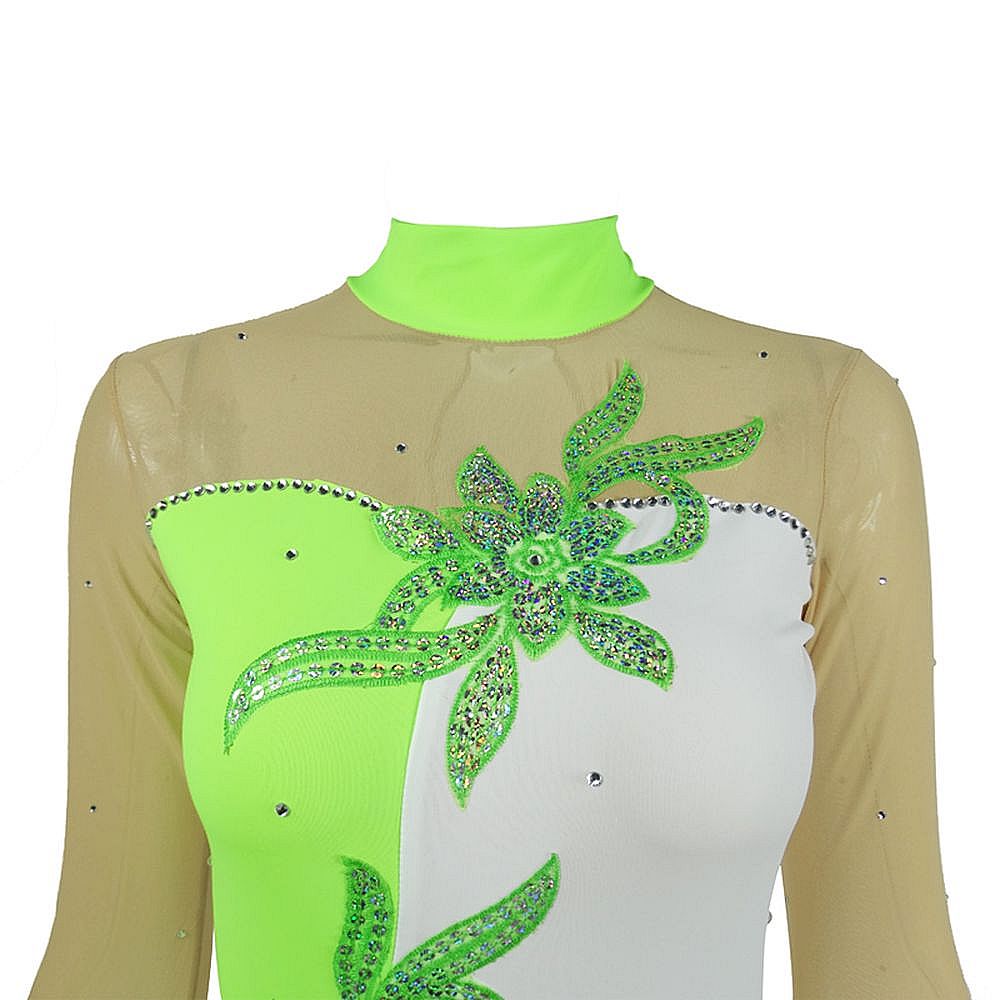 Ice Figure Skating Dress Women's Ice Skating Dress Appliques Competition Skating Wear Breathable Solid Colored Long Sleeve Skating