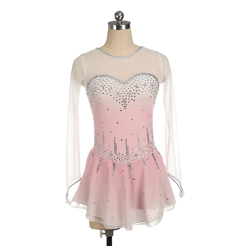 Figure Skating Costume Dress Customized Showwear Ice Skating Skirt for Girl Women Kids Patinaje Gymnastics Performance pink