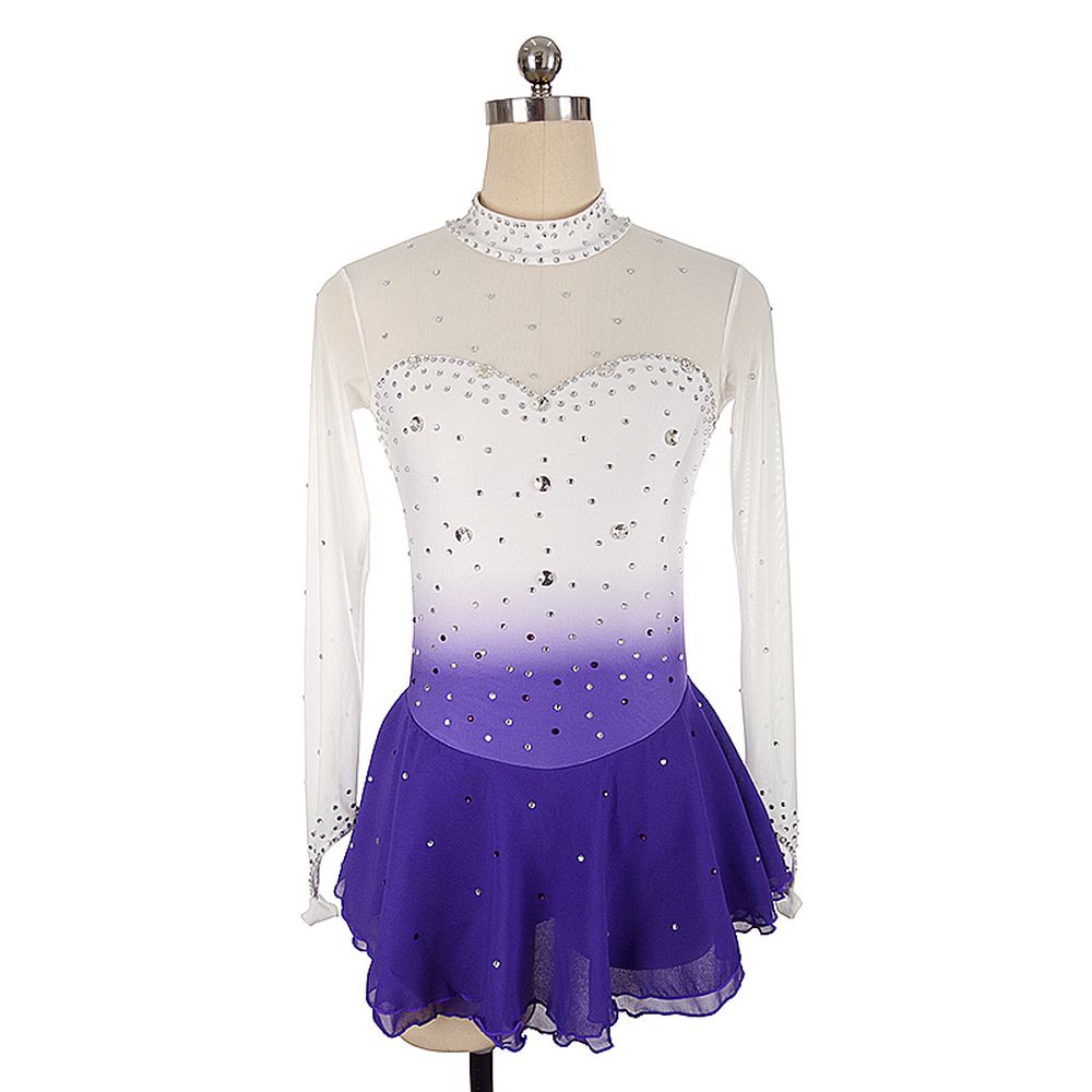 Ice Skating Dress Women's Girls' Ice Skating Dress Purple White Gradient Color Mesh Spandex High Elasticity Practice Competition Skating Wear Crystal / Rhinestone Long Sleeve Ice Skating Winter