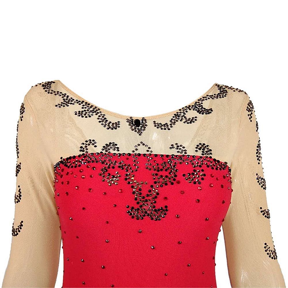 Handmade Figure Skating Dress Women's Girls' Ice Skating Dress Red Mesh Spandex High Elasticity Practice Competition Skating Wear Crystal / Rhinestone Long Sleeve Ice Skating Winter