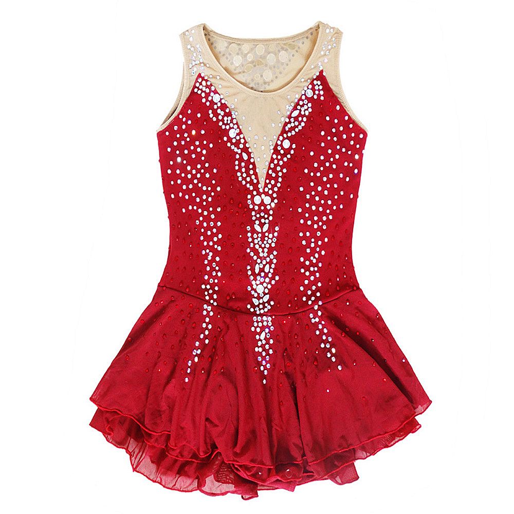 LIUHUO Figure Skating Dress Women's Girls' Red Spandex Training Competition Sleeveless Skating Wear Rhythmic Gymnastics Dress Kids Performance Wear Youth