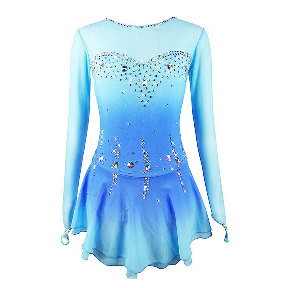Ice Figure Skating Dress Children's Ice Skating Dress Simiple Competition Skating Wear Breathable Solid Colored Long Sleeve Skating