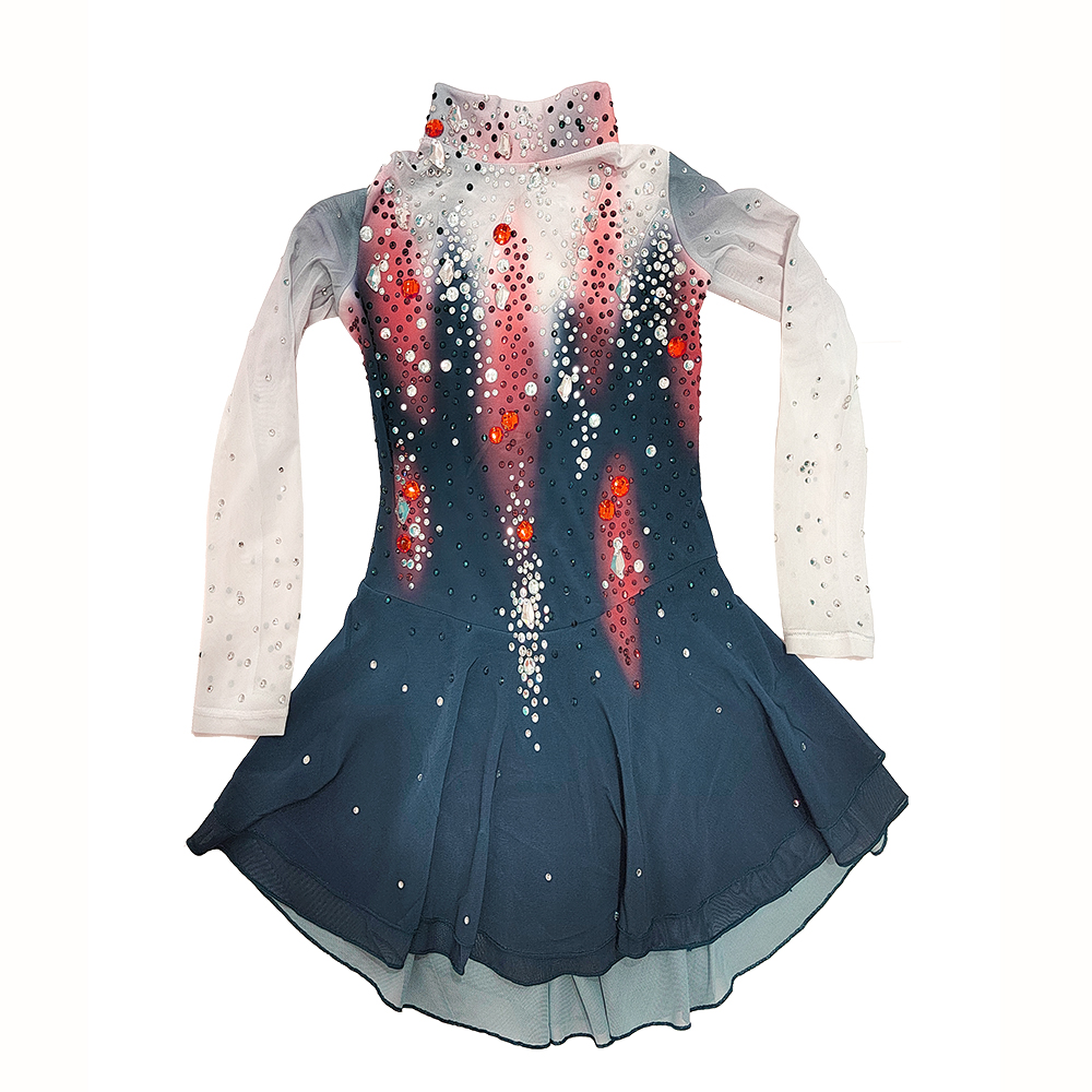 Handmade Figure Skating Dress Women's Girls' Ice Skating Dress Blue Red Spandex High Elasticity Practice Competition Skating Wear Crystal / Rhinestone Long Sleeve Ice Skating Winter