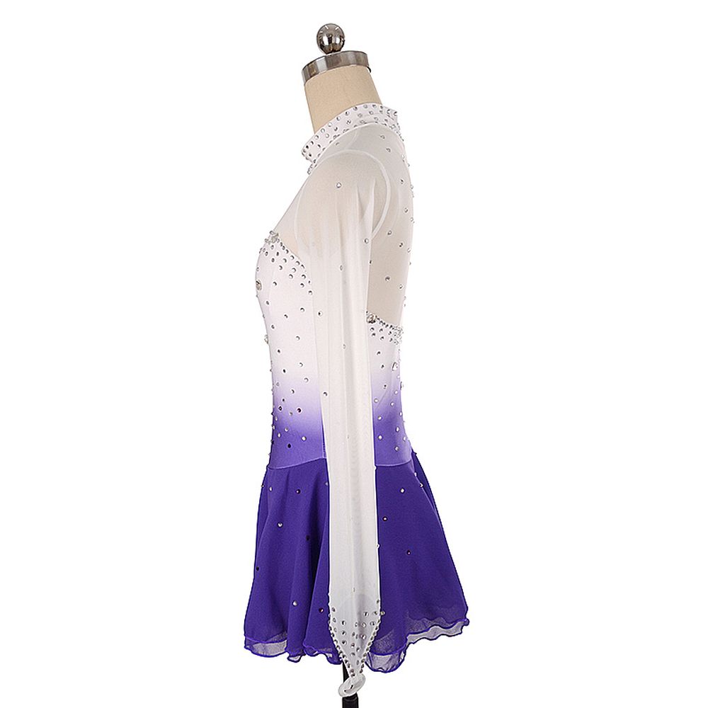 Ice Skating Dress Women's Girls' Ice Skating Dress Purple White Gradient Color Mesh Spandex High Elasticity Practice Competition Skating Wear Crystal / Rhinestone Long Sleeve Ice Skating Winter
