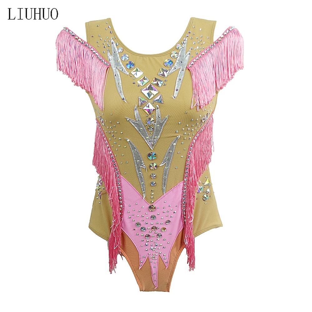 Rhythmic Gymnastics Leotards Pink Tassels Artistic Gymnastics Leotards Women's Girls' Kids Leotard Spandex High Elasticity Breathable Yellow
