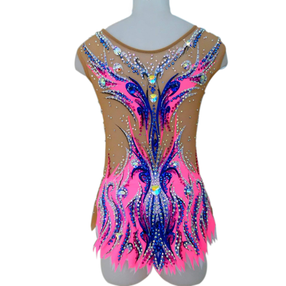 Girls Aerobatics Gymnastics Leotards Handmade Sleeveless Competition Dance Blue Rhythmic Gymnastics Artistic Gymnastics Pink
