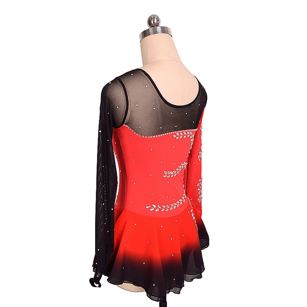Women Girls Ice Figure Skating Dress Red Stretchy Mesh High Elasticity Training Competition Skating Wear Handmade Crystal / Rhinestone Solid Color Long Sleeve Ice Skating