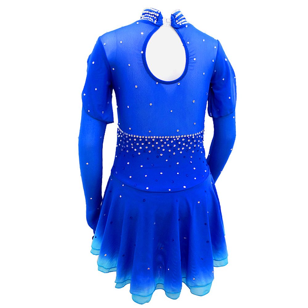 Figure Skating Dress Women's Skating Dress Blue Spandex Sports Competition Skating Wear Breathable Solid Long Sleeve Skating Dress