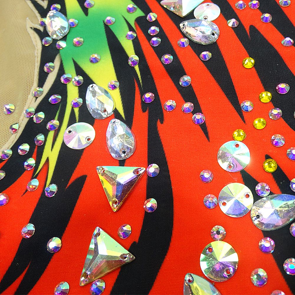 Women Actistics Gymnastics Leotards Handmade Competition Dance Costumes Rhythmic Gymnastics Gymnastics Orange