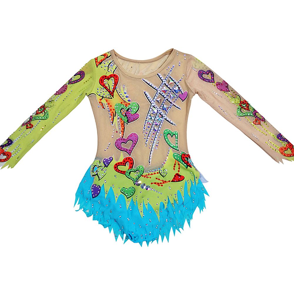 LUHUO Rhythmic Gymnastics Leotards Women's Girls' Kids Dance Blue Heart Kids Spandex High Elasticity Handmade Long Sleeve Competition Dance Ice Skating Dress