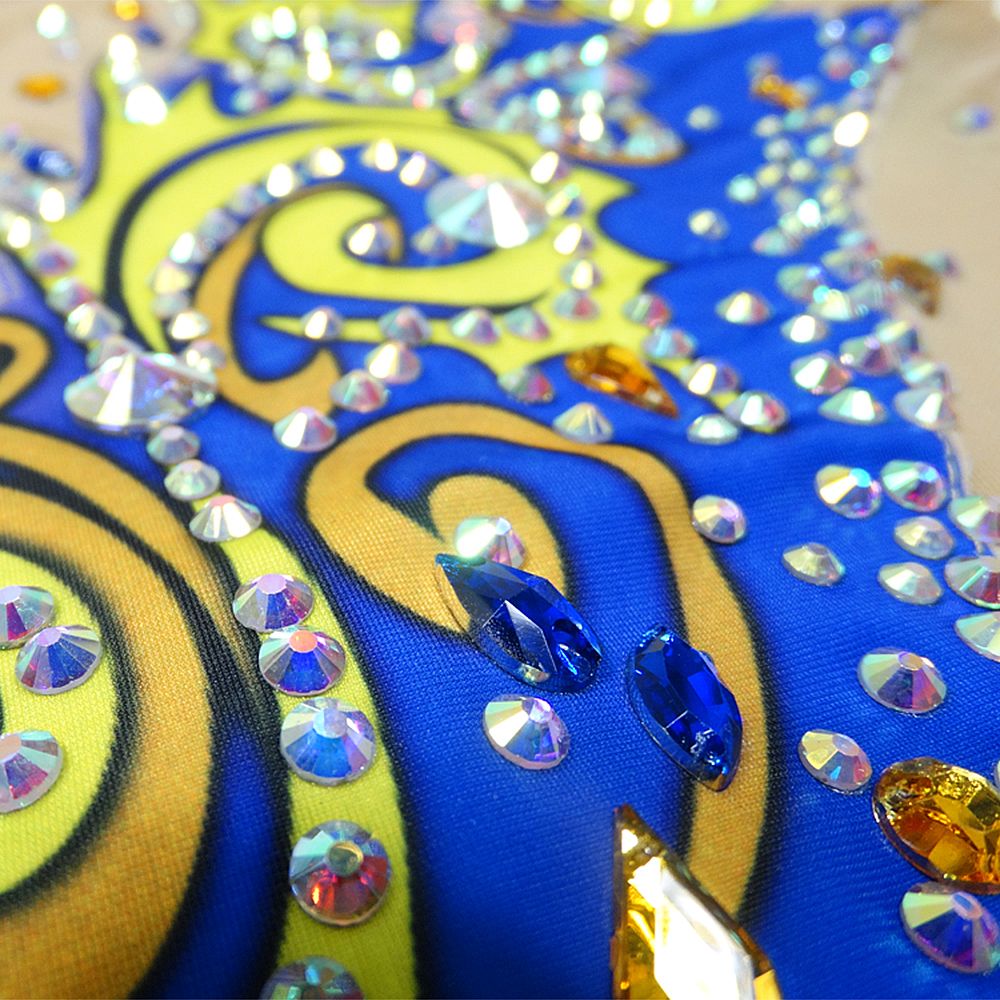 LIUHUO Gymnastics Leotards Girls Handmade Sleeveless Competition Dance Rhythmic Gymnastics Artistic Gymnastics Blue