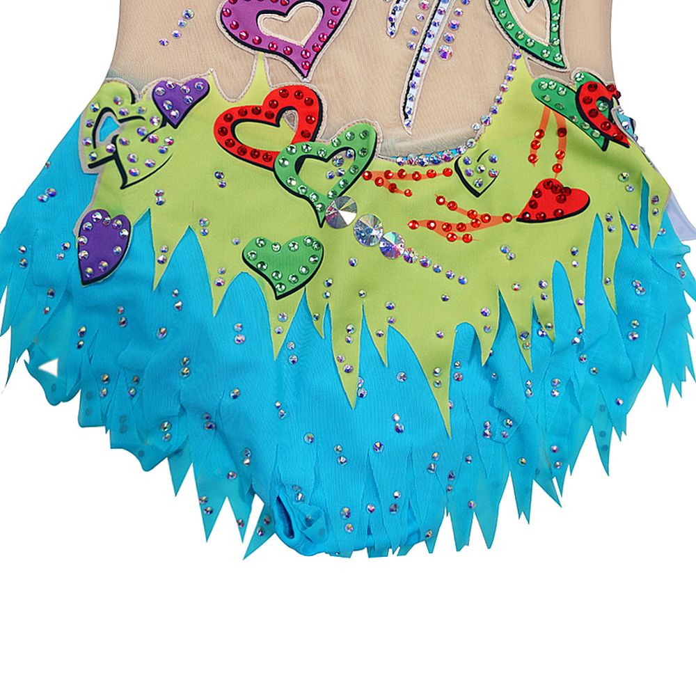 LUHUO Rhythmic Gymnastics Leotards Women's Girls' Kids Dance Blue Heart Kids Spandex High Elasticity Handmade Long Sleeve Competition Dance Ice Skating Dress