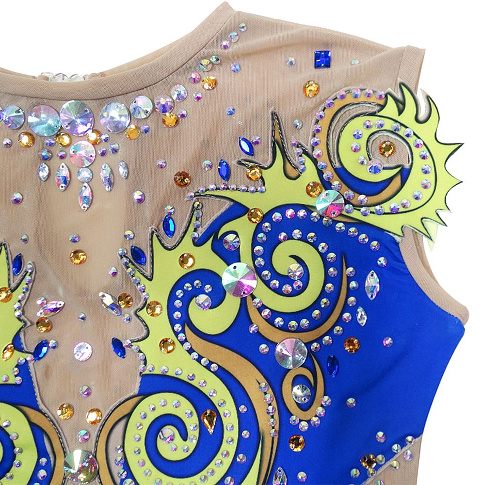LIUHUO Gymnastics Leotards Girls Handmade Sleeveless Competition Dance Rhythmic Gymnastics Artistic Gymnastics Blue