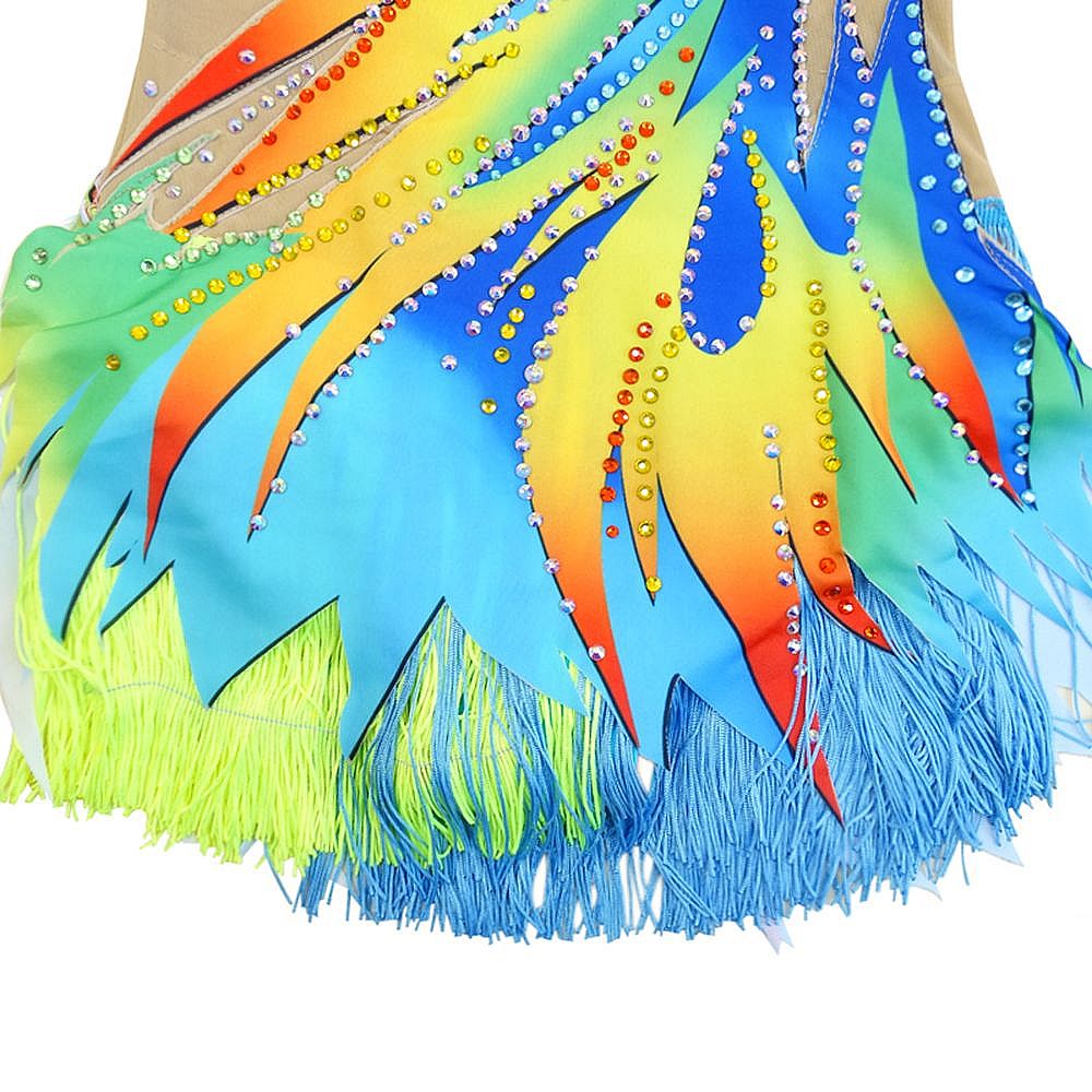 Girls Rhythmic Gymnastics Leotards Women's Kids Dance Tassels Kids Velvet High Elasticity Handmade Competition Dance Ice Skating Dress