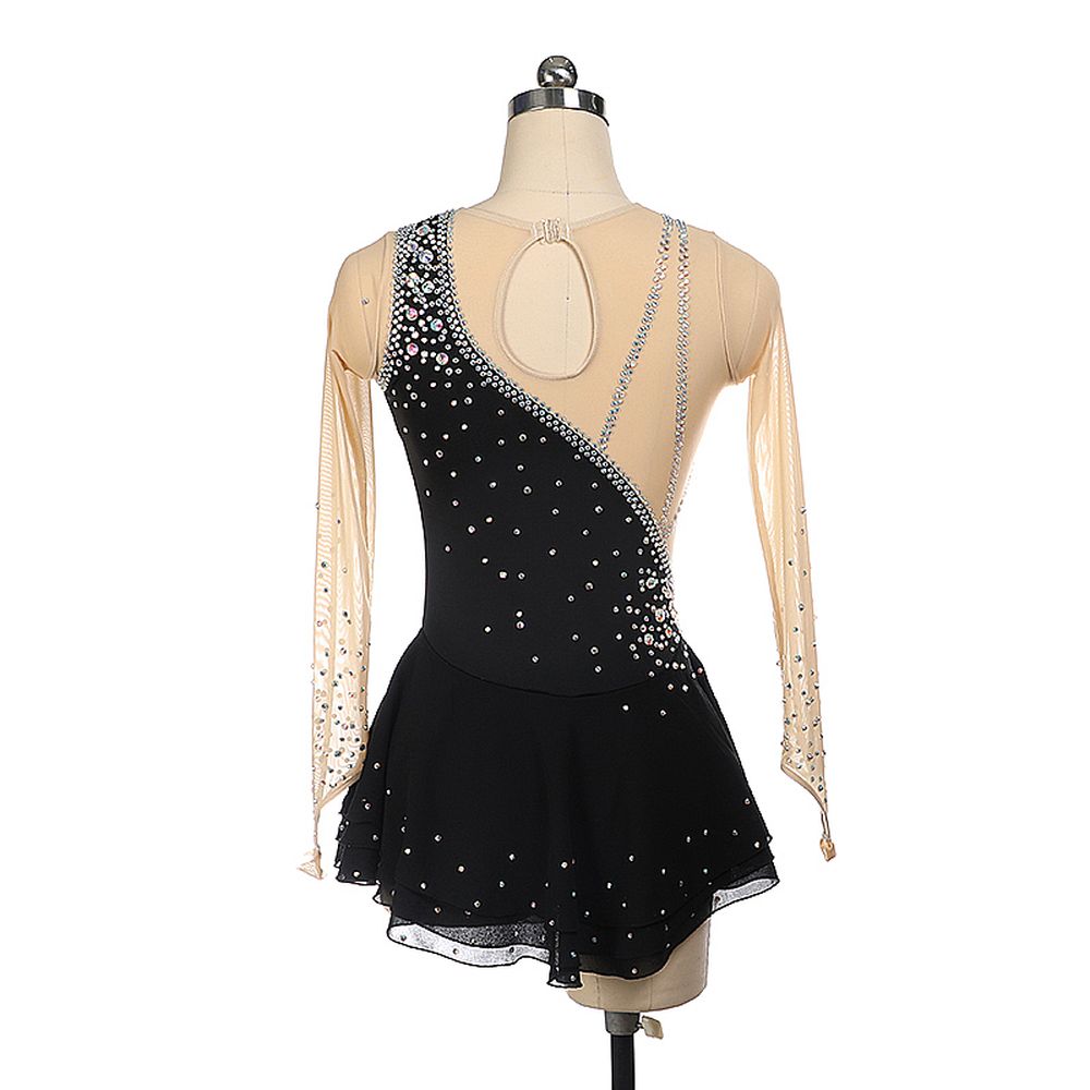 LIUHUO Women Girls Ice Figure Skating Dress White Black Stretchy Mesh High Elasticity Dance Competition Skating Wear Handmade Crystal / Rhinestone Solid Color Long Sleeve Ice Skating
