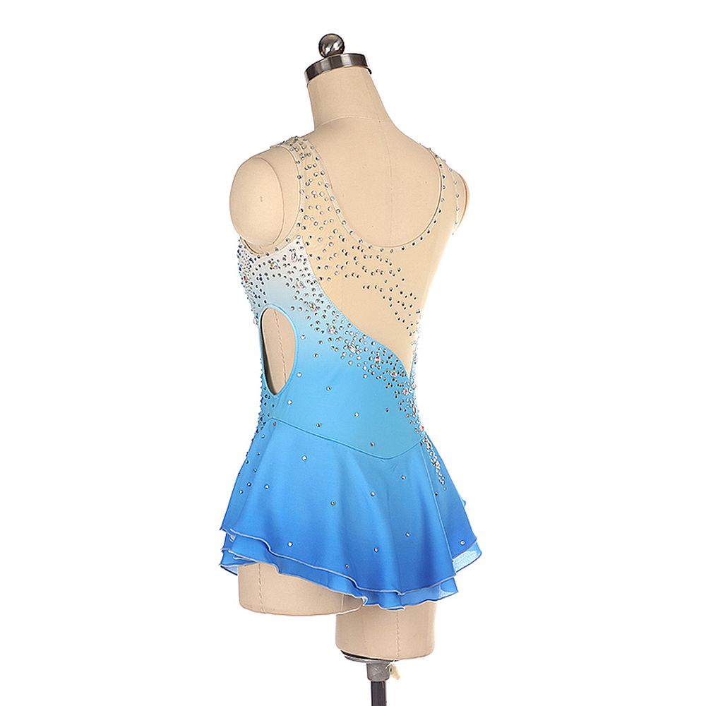 LIUHUO Figure Skating Dress Women's Girls' Ice Skating Dress Blue Mesh Spandex High Elasticity Practice Competition Skating Wear Crystal / Rhinestone Long Sleeve Ice Skating Winter