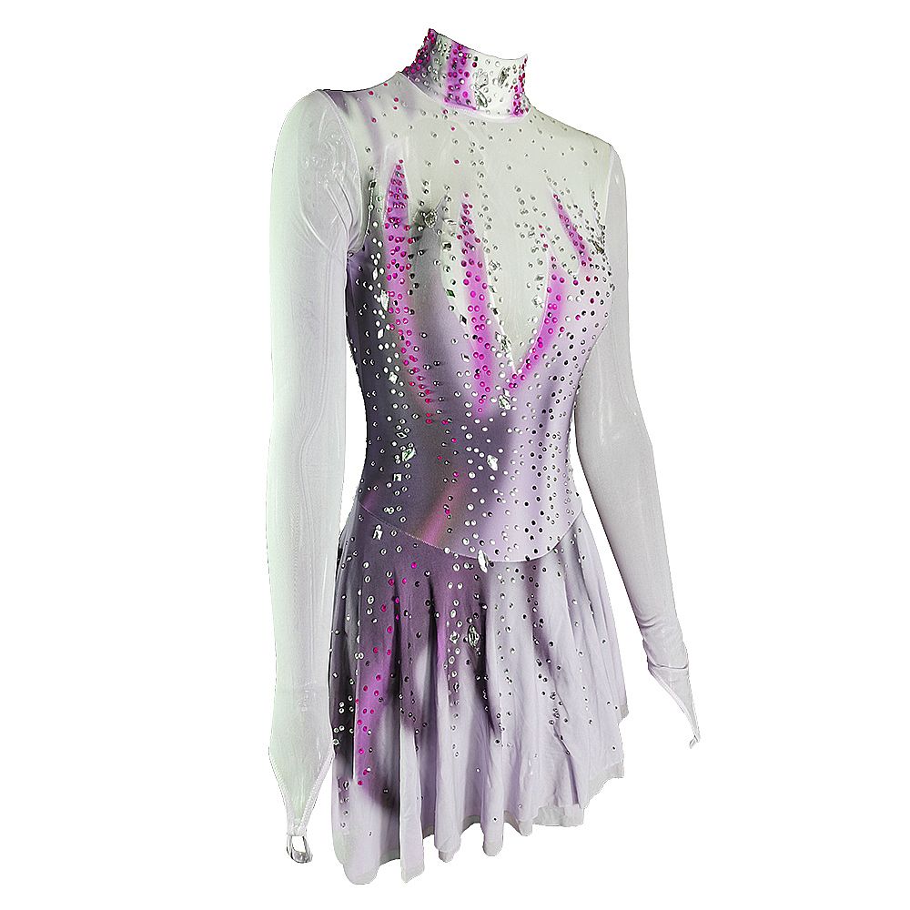 Figure Skating Dress Women's Girls' Ice Skating Dress Black Grey Yan pink Violet Open Back Spandex High Elasticity Training Competition Skating Wear Solid Colored Classic Crystal / Rhinestone / Kids