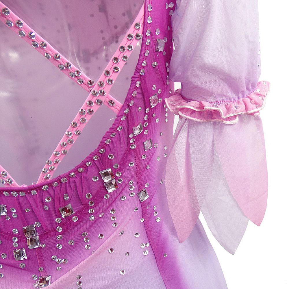 LIUHUO Ice Figure Skating Skirt Girls Youth Pink Purple Figure Skating Dress Short-Sleeved Ice Skating Ballet Rave Dance Costumes Spandex