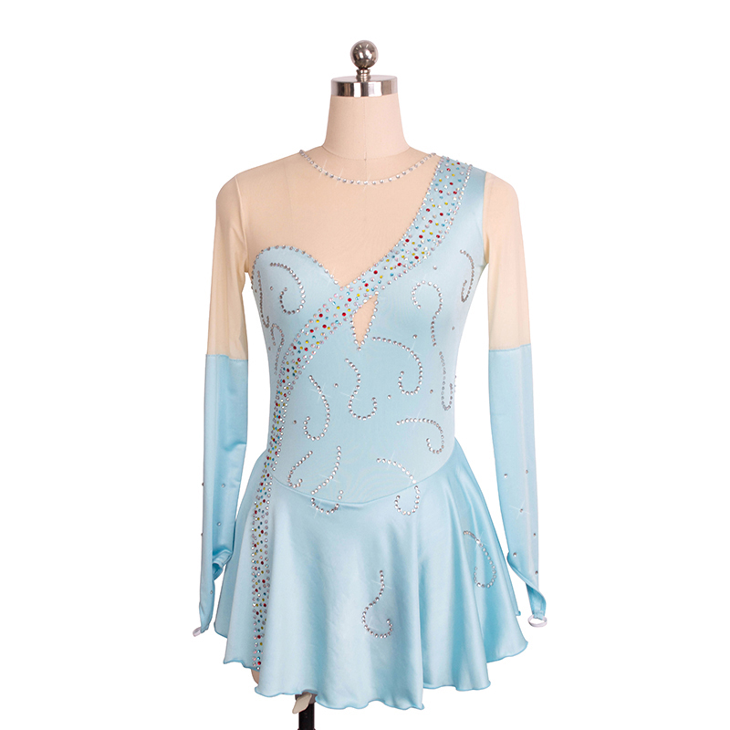 Figure Skating Dress Women's Girls' Ice Skating Dress White / White Blue & Dark Purple Asymmetric Hem Mesh Elastane High Elasticity Training Practice Competition Skating Wear Anatomic Design