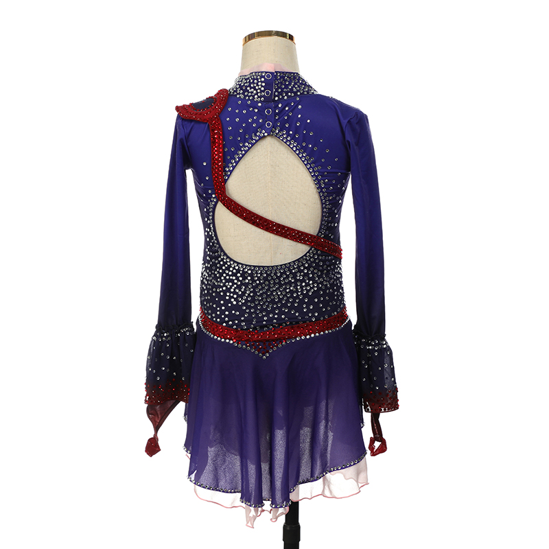 Ice Figure Skating Dress Women Girls Stretchy Tassels High Elasticity Competition Skating Wear Handmade Crystal/Rhinestone Solid Color Long Sleeve Ice Skating