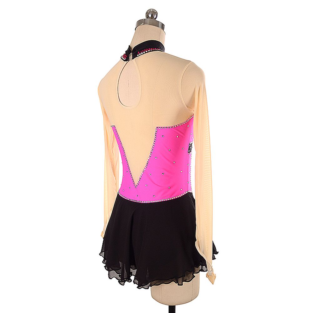 Women Girls Ice Figure Skating Dress CheapStretchy Mesh High Elasticity Training Competition Skating Wear Handmade Crystal / Rhinestone Solid Color Long Sleeve Ice Skating