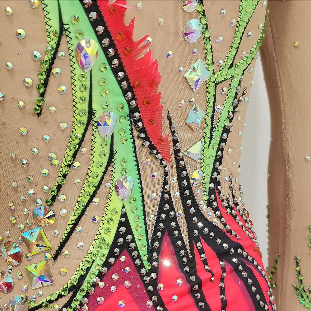 LUHUO Rhythmic Gymnastics Leotards Red Women's Girls' Kids Dance  Kids Tassels High Elasticity Handmade Long Sleeve Competition Dance Ice Skating Dress