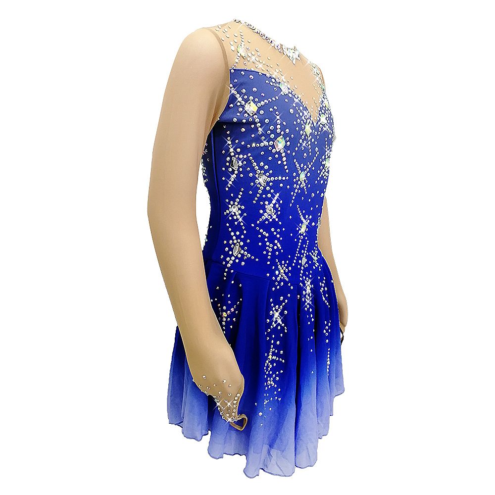 Figure Skating Dress Women's Ice Skating Dress Blue Spandex Leisure Sports Competition Skating Wear Breathable Solid Colored Skating