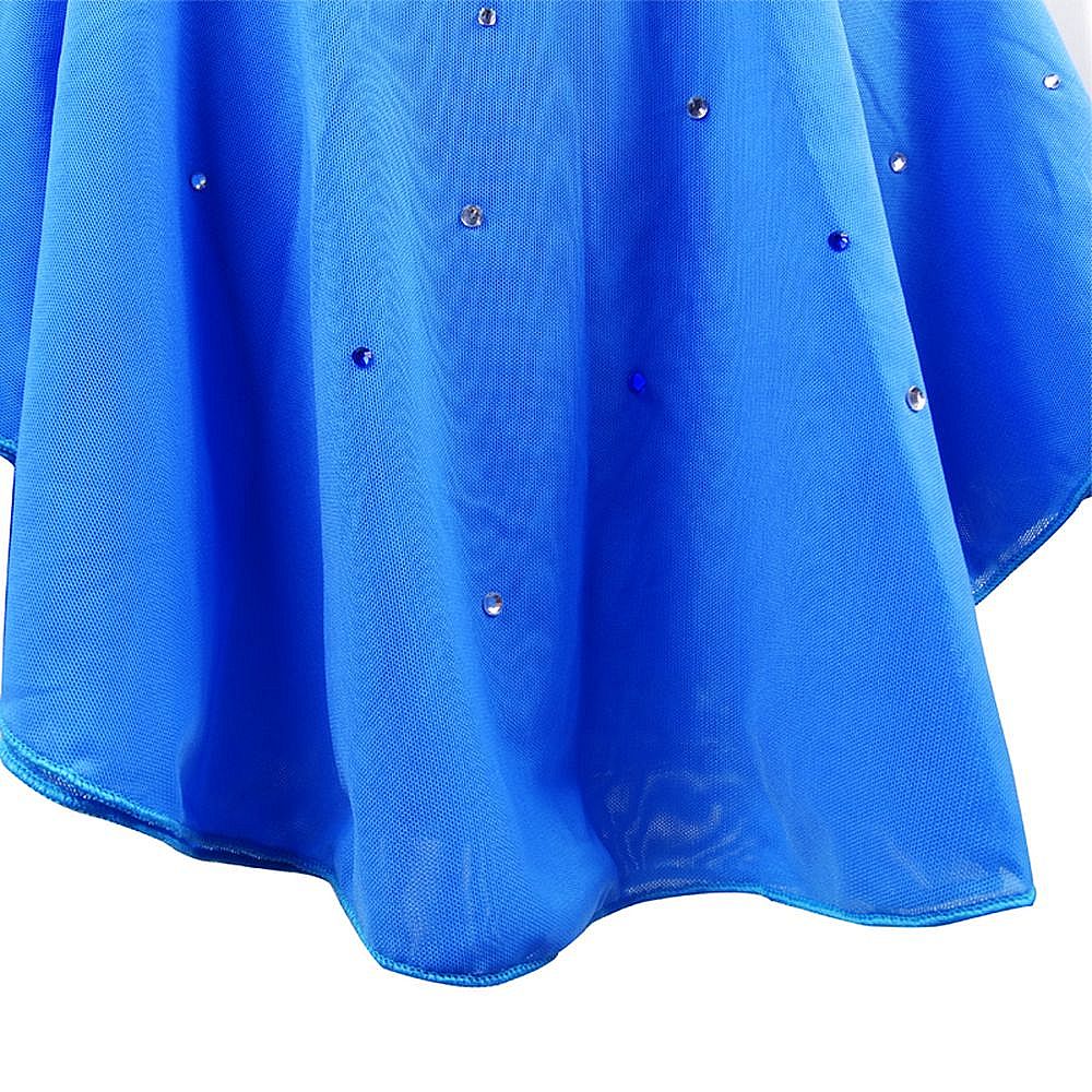 Ice Figure Skating Dress Children's Ice Skating Dress Blue Competition Skating Wear Breathable Solid Colored Long Sleeve Skating