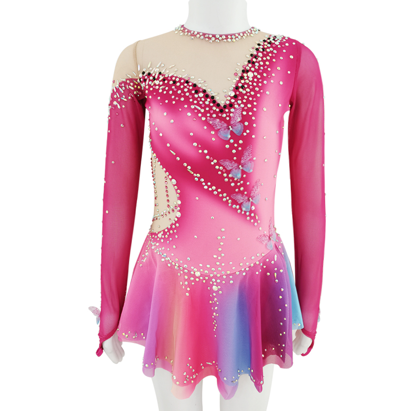 LIUHUO Ice Figure Skating Dress Girls Women Rhinestones Competition Kids Dance Dress 