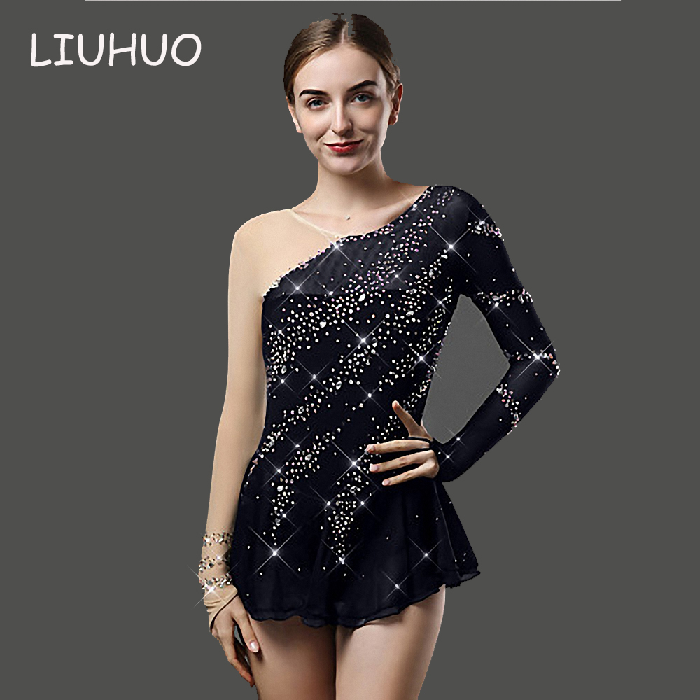 Handmade Figure Skating Dress Women's Girls' Ice Skating Dress Black Pink Yellow Blue Purple Spandex High Elasticity Practice Competition Skating Wear Crystal / Rhinestone Long Sleeve Ice Skating Winter