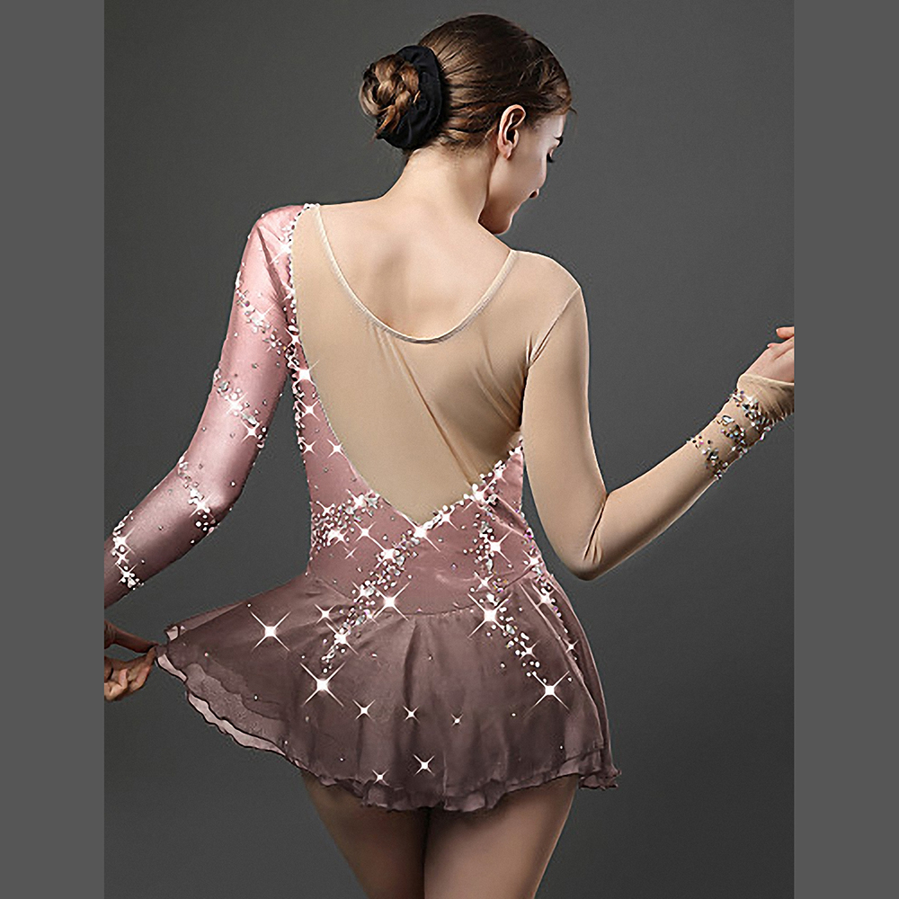 Handmade Figure Skating Dress Women's Girls' Ice Skating Dress Black Pink Yellow Blue Purple Spandex High Elasticity Practice Competition Skating Wear Crystal / Rhinestone Long Sleeve Ice Skating Winter
