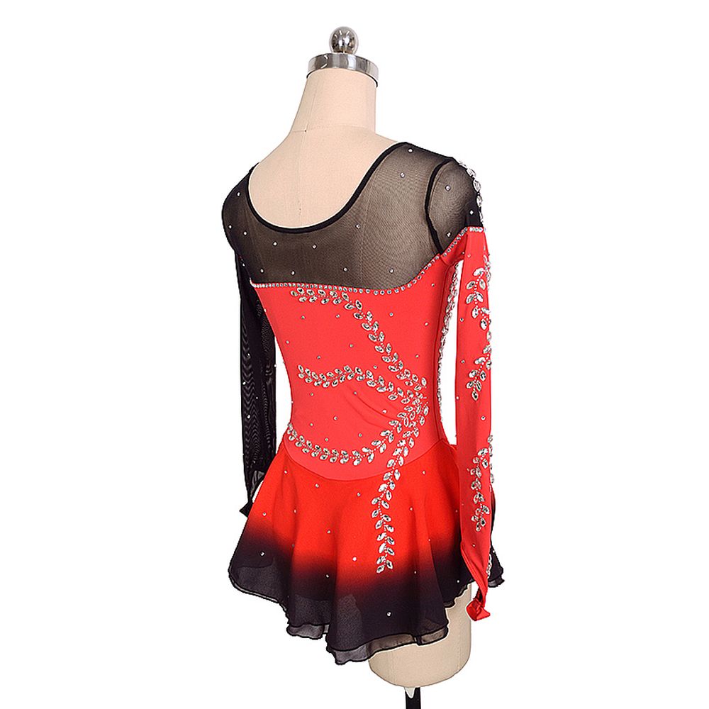Women Girls Ice Figure Skating Dress Red Stretchy Mesh High Elasticity Training Competition Skating Wear Handmade Crystal / Rhinestone Solid Color Long Sleeve Ice Skating