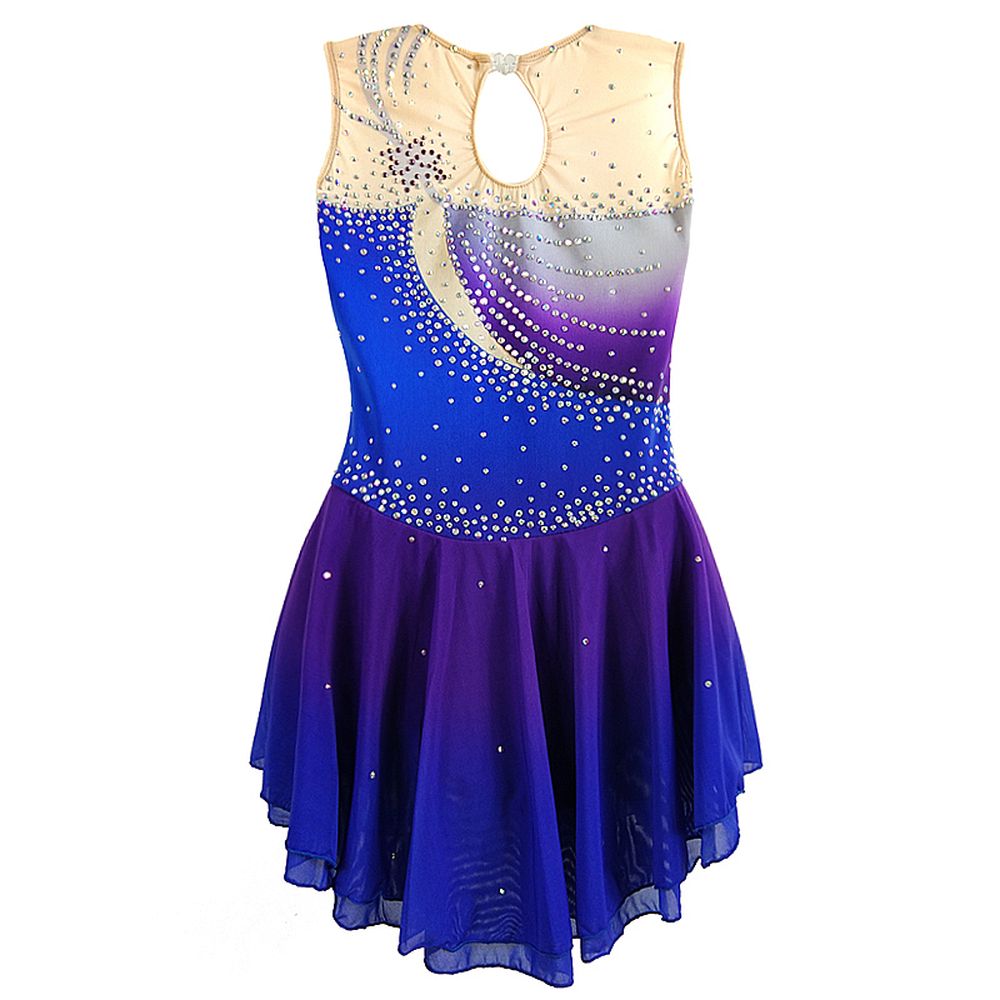 Figure Skating Dress Women's Girls' Ice Skating Dress Purple Gradient Spandex High Elasticity Competition Skating Wear Quick Dry Anatomic Design Classic Long Sleeve Ice Skating Figure Skating