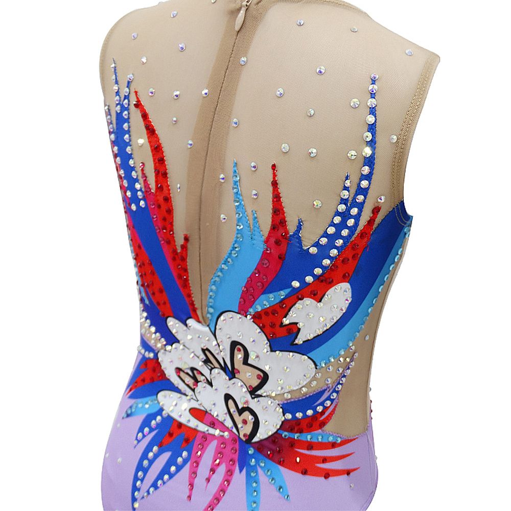 LUHUO Synchronized Swimming Suit Girls' High Cut Kids Spandex Acrobatics Gymnastics Leotards Handmade Competition Dance Dress