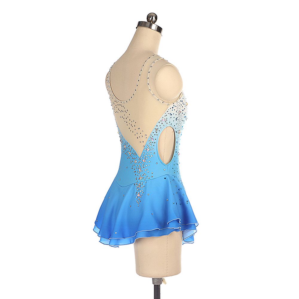LIUHUO Figure Skating Dress Women's Girls' Ice Skating Dress Blue Mesh Spandex High Elasticity Practice Competition Skating Wear Crystal / Rhinestone Long Sleeve Ice Skating Winter