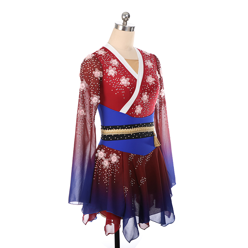 Mulan Design Figure Skating Dress Women's Girls' Ice Skating Dress Red Spandex High Elasticity Training Competition Skating Wear Crystal / Rhinestone Sleeveless Ice Skating Figure Skating