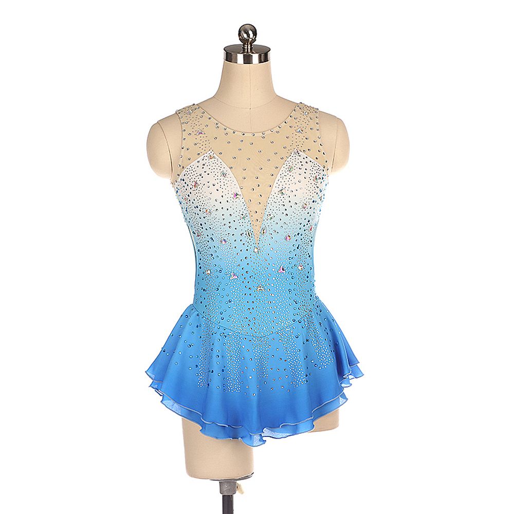 LIUHUO Figure Skating Dress Women's Girls' Ice Skating Dress Blue Mesh Spandex High Elasticity Practice Competition Skating Wear Crystal / Rhinestone Long Sleeve Ice Skating Winter