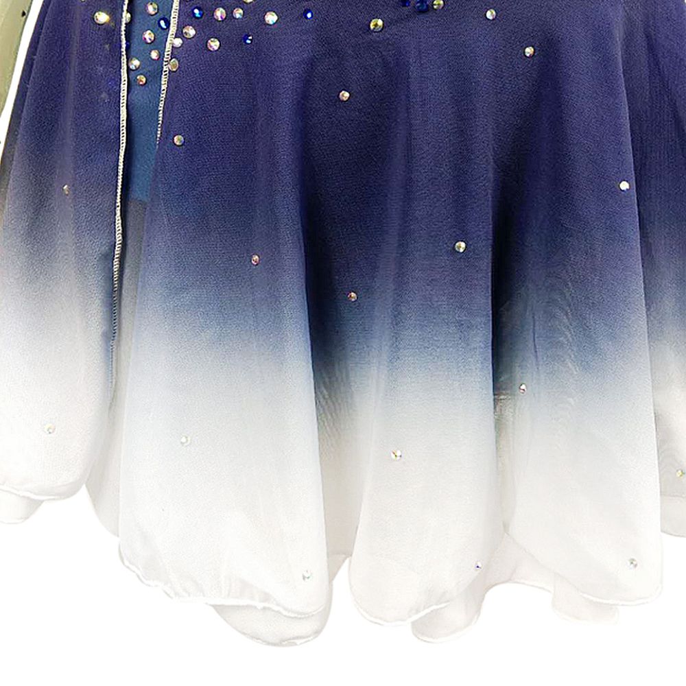 LIUHUO Ice Figure Skating Dance Dress Women's Blue Strips Fashion Training Competition Skating Wear Handmade Crystal / Rhinestone Solid Color Long Sleeve Ice Skating Costumes