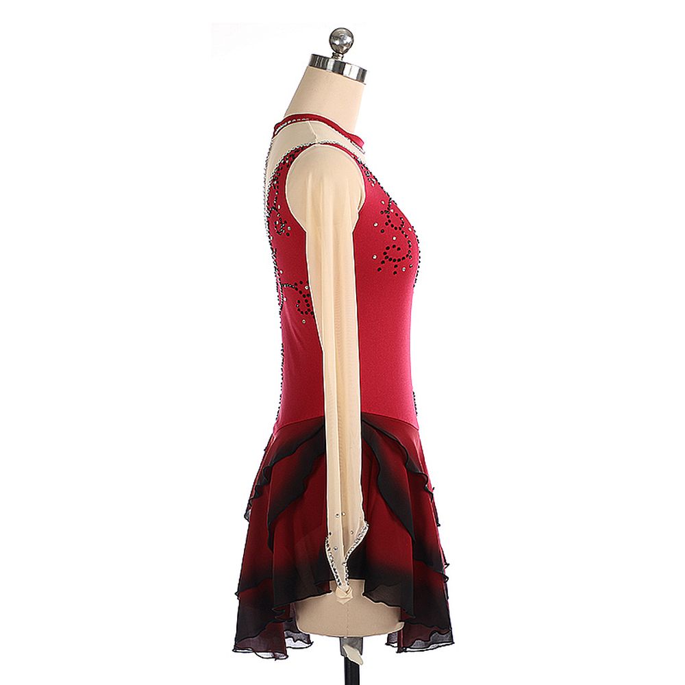 LIUHUO Handmade Figure Skating Dress Women's Girls' Ice Skating Dress Red Glitter Mesh Spandex High Elasticity Practice Competition Skating Wear Crystal / Rhinestone Long Sleeve Ice Skating Winter