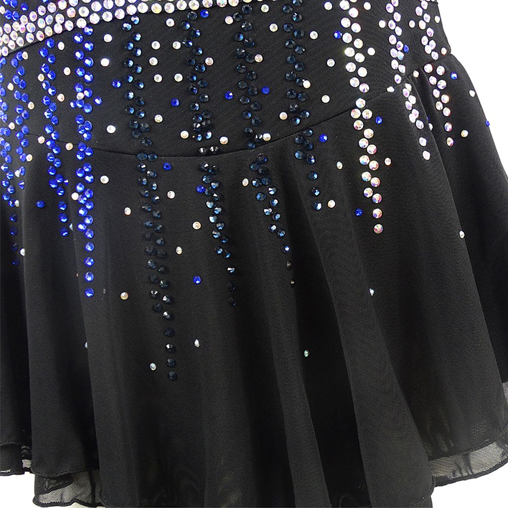 Figure Skating Dress Women's Girls' Ice Skating Dress Dark Blue Open Back Spandex Stretch Yarn High Elasticity Training Competition Skating Wear Handmade Solid Colored