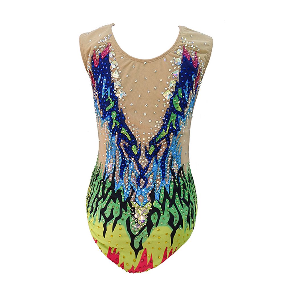 Hot-Sale Synchronized Swimming Suit Girls' High Cut Kids Colourful Spandex Acrobatics Gymnastics Leotards for Competition Handmade Costume