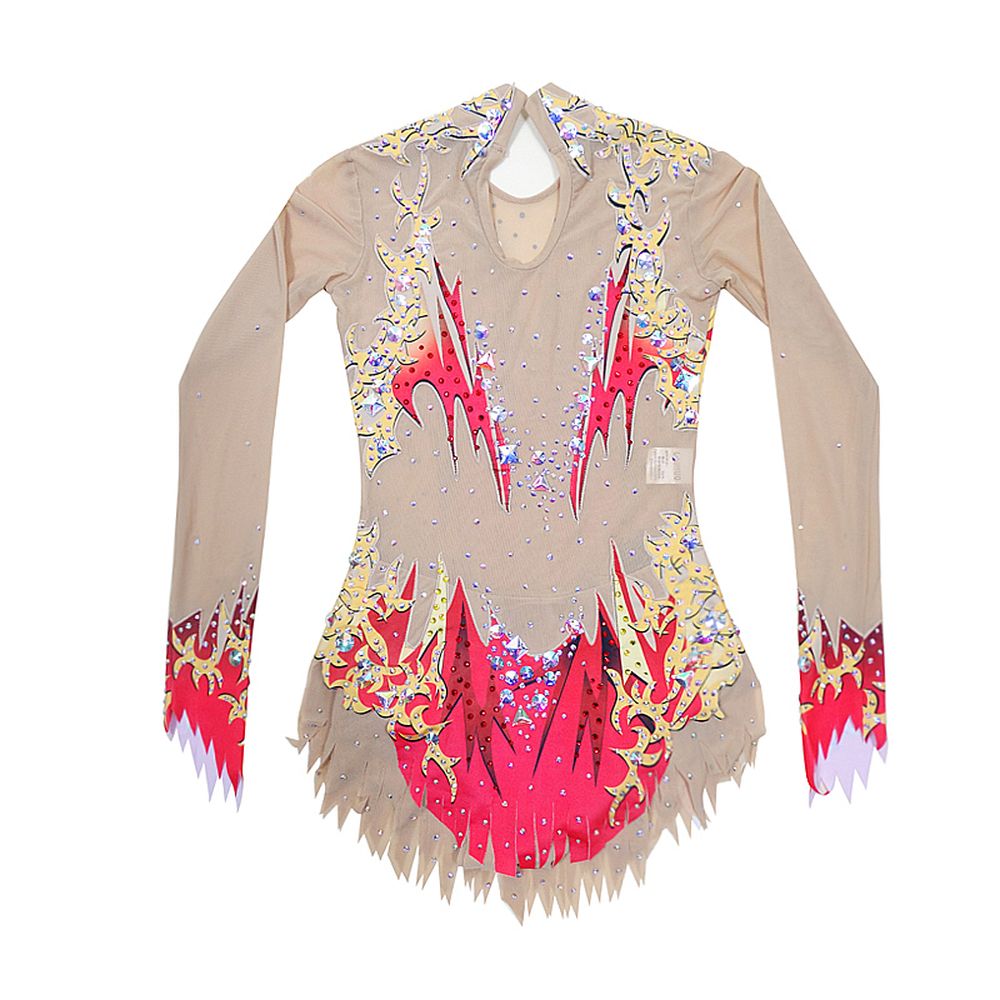 Women's Girls' Rhythmic Gymnastics Leotards Artistic Gymnastics Leotards Jeweled Pink Spandex Dance Ice Skating Artistic Gymnastics Leotard Sleeveless Sport Activewear Handmade