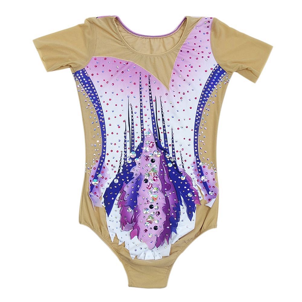 LIUHUO Gymnastics Leotards Girls Handmade Short Sleeve Competition Dance Rhythmic Gymnastics Artistic Gymnastics Blue Pink