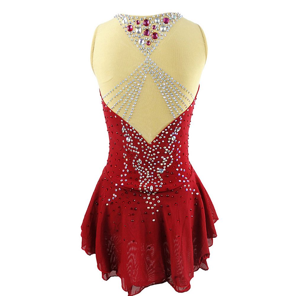 LIUHUO Figure Skating Dress Women's Girls' Red Spandex Training Competition Sleeveless Skating Wear Rhythmic Gymnastics Dress Kids Performance Wear Youth