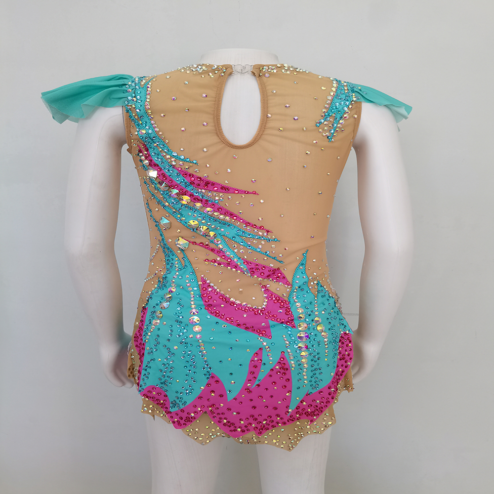 Luxury Full Diamond Blue Rhythmic Gymnastics Leotards Vertical Collar