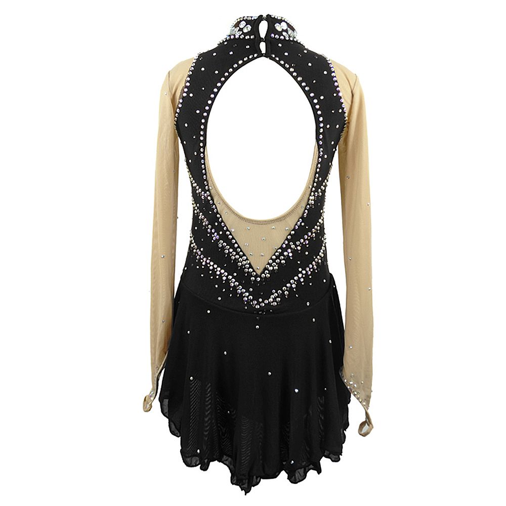 Girls Ice Figure Skating Dress Women's Black Gradient Spandex High Elasticity Training Competition Skating Wear Handmade Crystal / Rhinestone Solid Color Long Sleeve Ice Skating