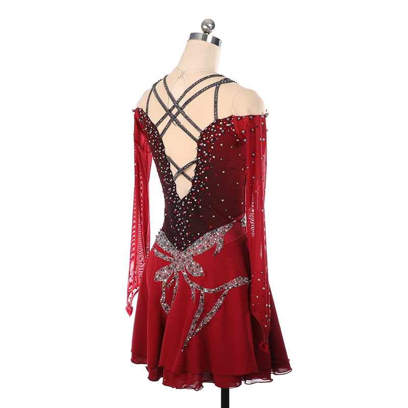 Figure Skating Dress Women's Girls' Ice Skating Dress Yellow Red Dark Purple Asymmetric Hem High Elasticity Competition Skating Wear Anatomic Design Handmade Classic Fashion Sleeveless Ice Skating