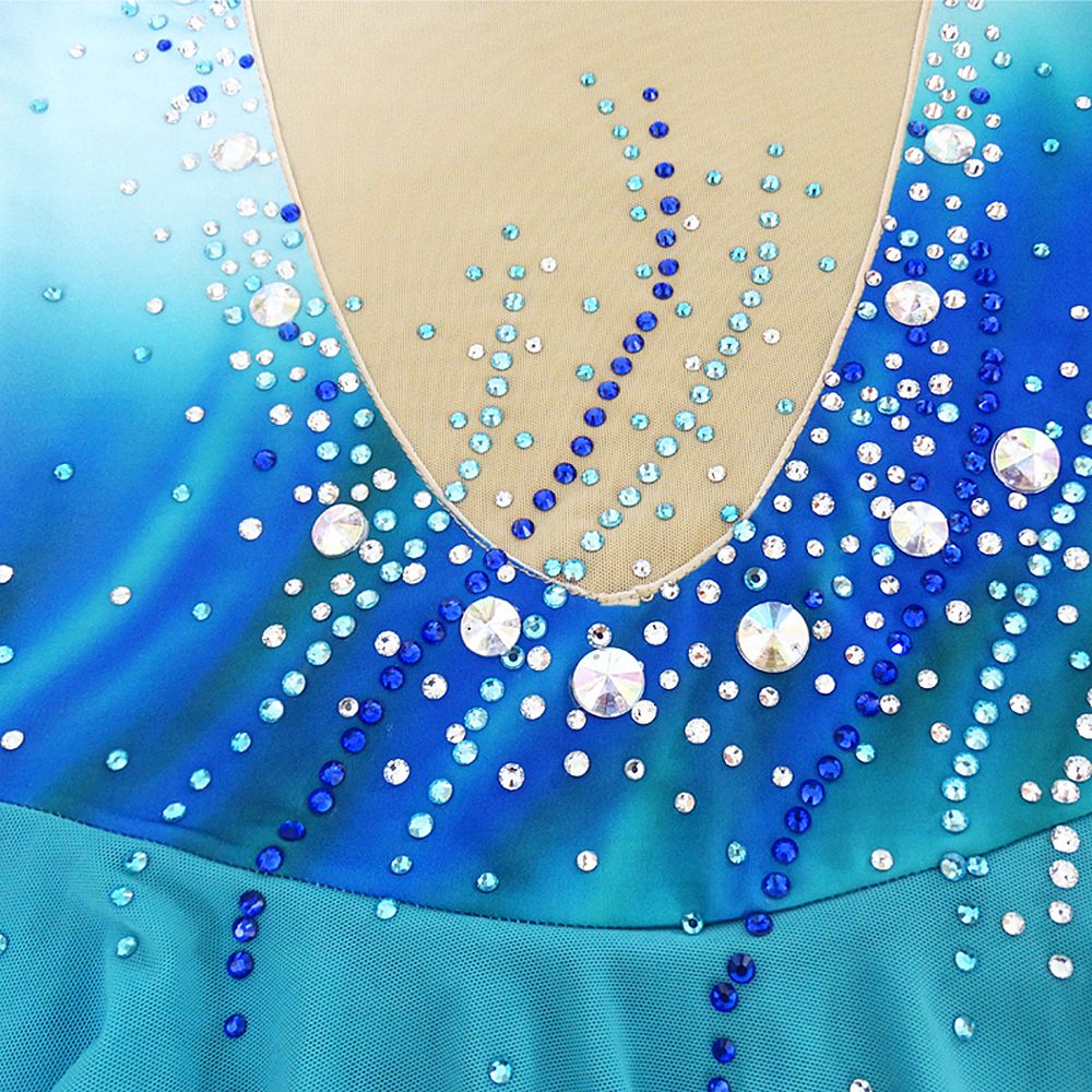 Figure Skating Dress Women's Girls' Ice Skating Dress Blue Patchwork Asymmetric Hem Spandex High Elasticity Training Competition Skating Wear Handmade Crystal / Rhinestone Long Sleeve Ice Skating