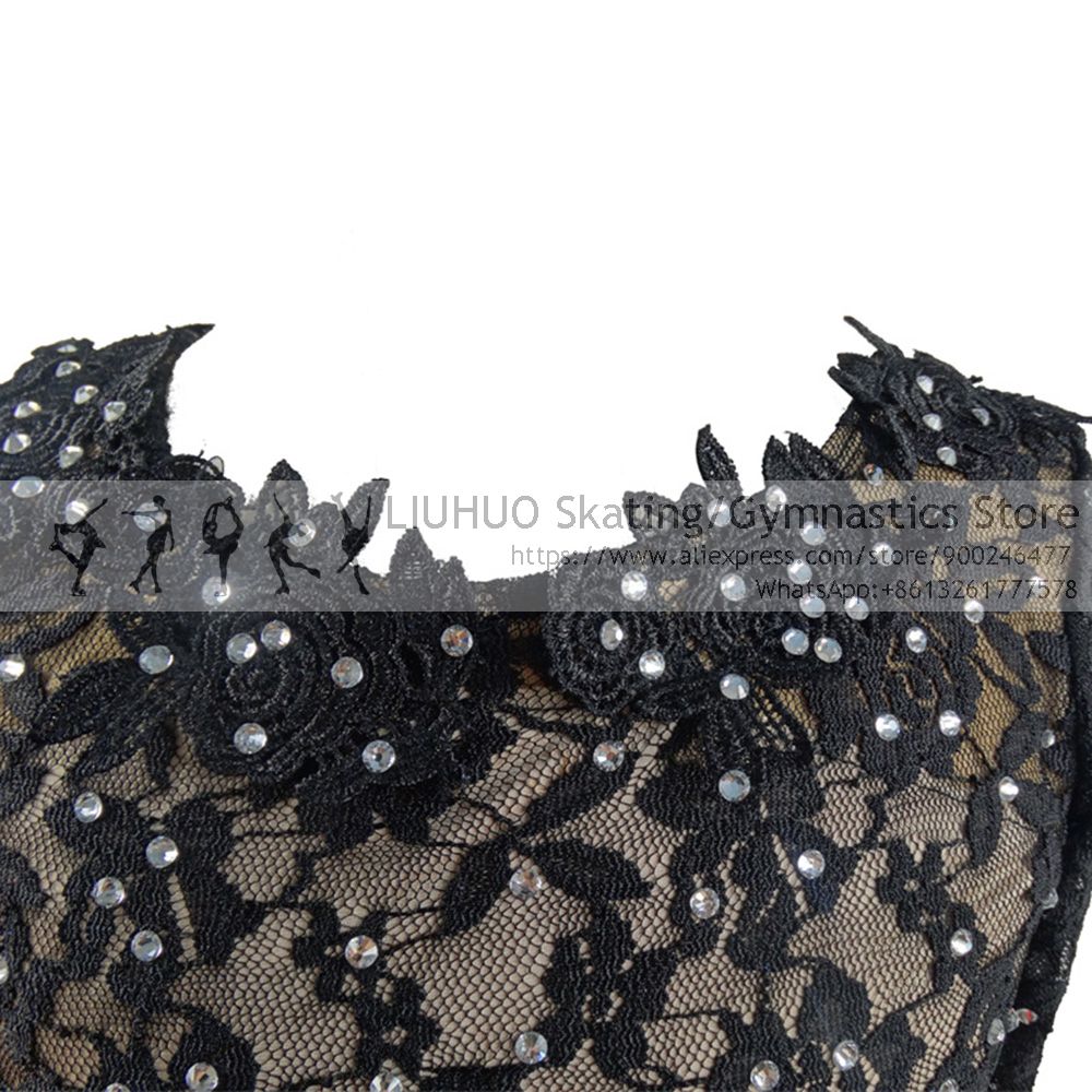 Figure Skating Dress Women's Girls' Ice Skating Dress Red Black Lace Spandex High Elasticity Training Competition Skating Wear Handmade Crystal / Rhinestone Gradient Color Long Sleeve Ice Skating